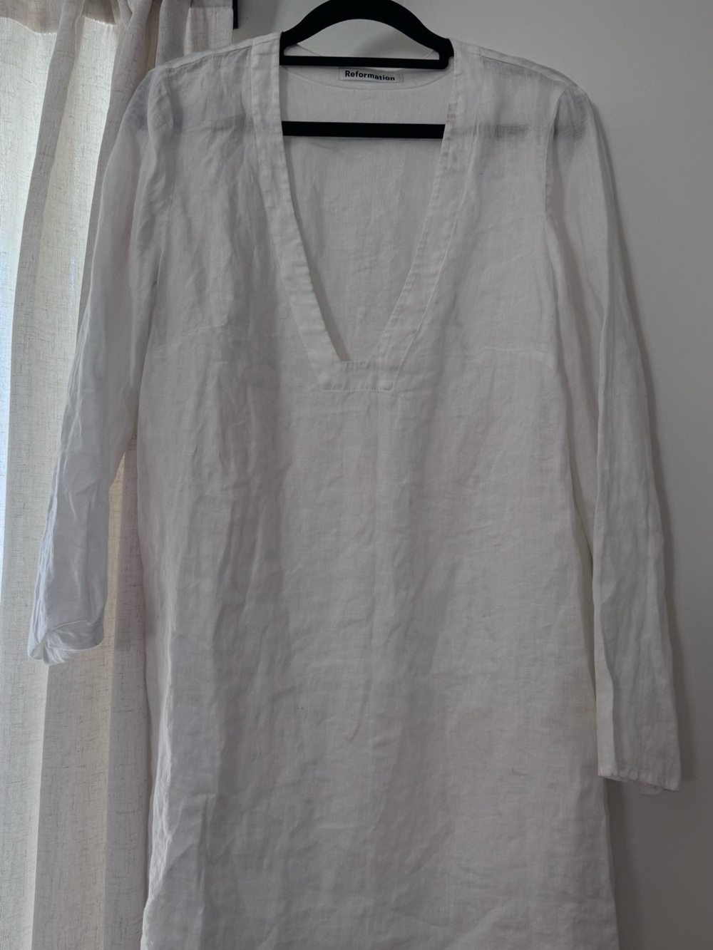 Reformation Elmira White Linen V Neck Mini Dress Size M